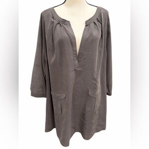 Coldwater Creek Womens Tunic Top 2X Gray V-Neck 3/4 Sleeve Front Pockets Soft